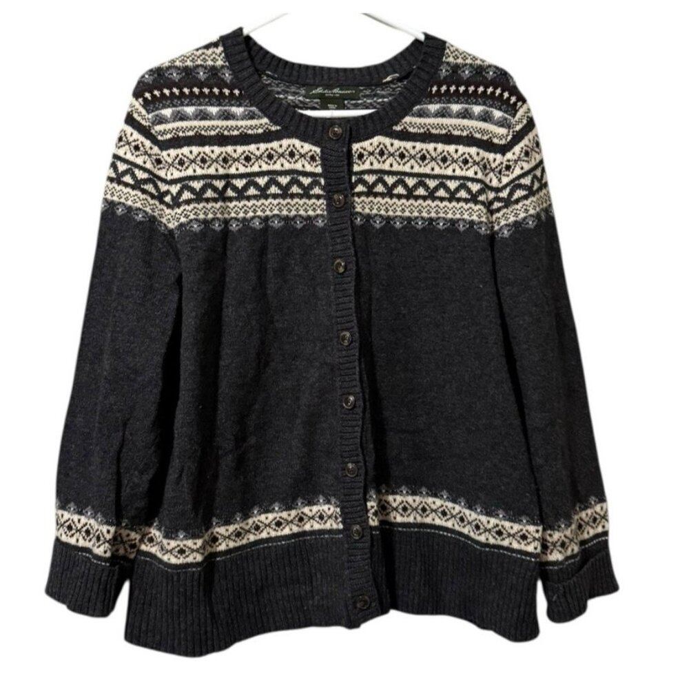 Eddie Bauer Women Size XXL Button Wool Blend Knit Cardigan Sweater Fair Isle